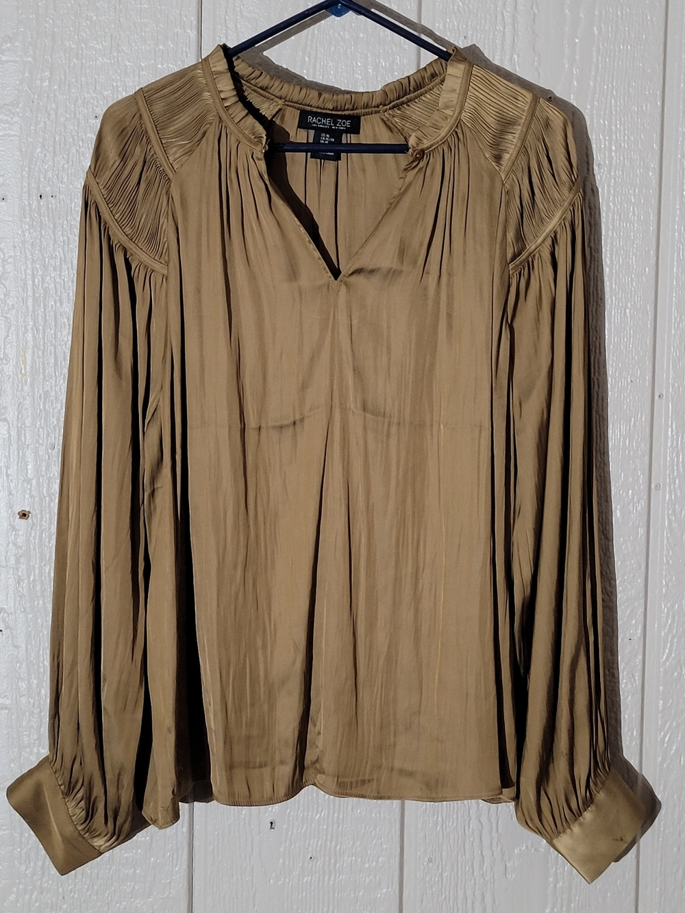 Rachel Zoe Bronze Pleated Yoke Long-Sleeve Blouse